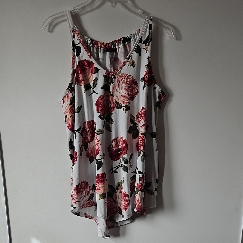Floral Sleeveless Top - White and Pink